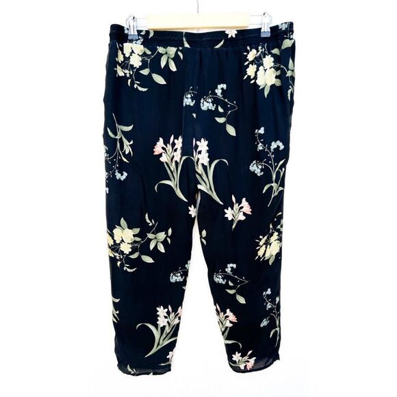 Joie Black Botanical Floral Black 100% Silk Pants - Picture 6 of 8